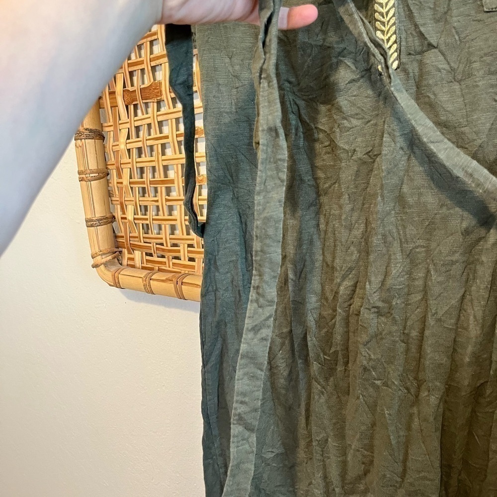 Boden Army Olive Green Gold Dora Embroidered Tie Waist Jersey Dress Size 2R - Picture 5 of 14